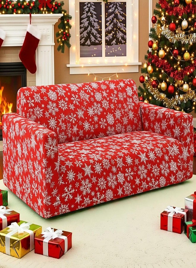 Mindsoft Christmas Sofa Cover for 3 Seaters Snowflakes Sofa Slipcover Stretch Couch Cover with Elastic Bottom for Home Living Room Christmas Decoration - Image 1