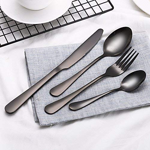 ZEPOLI Black Stainless Steel Utensils Spoon Include Tea SpoonKnifeForkSpoon Mirror Polished Dishwasher Safe Tableware for Home Kitchen Hotel 28 Pack - Image 2