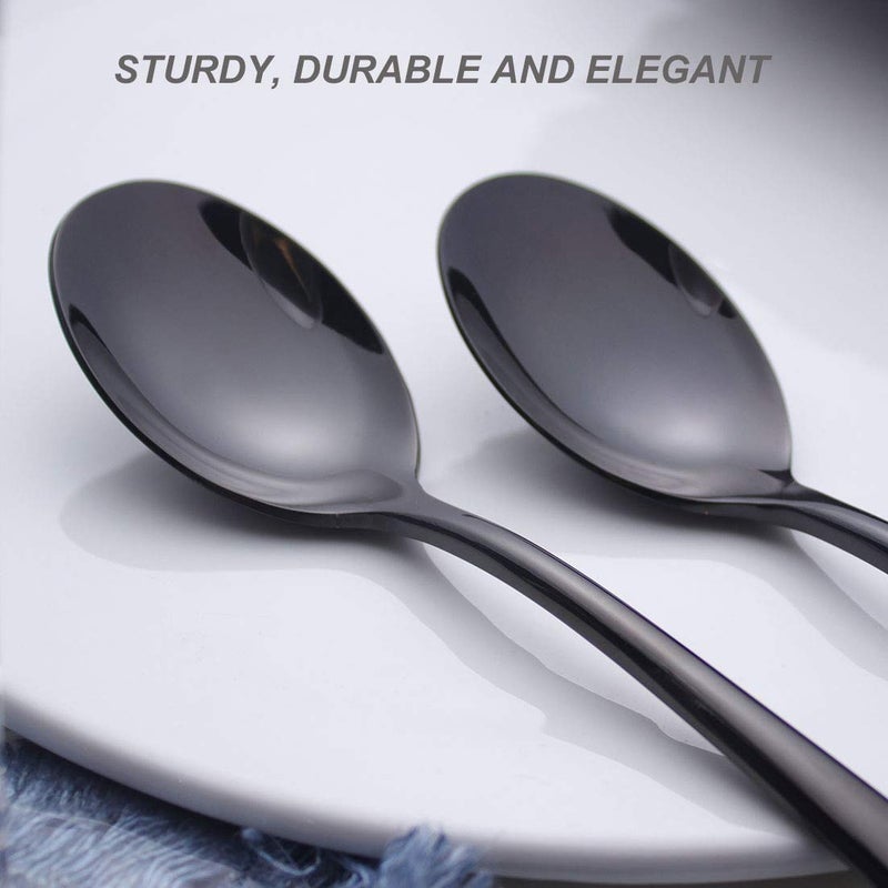 ZEPOLI Black Stainless Steel Utensils Spoon Include Tea SpoonKnifeForkSpoon Mirror Polished Dishwasher Safe Tableware for Home Kitchen Hotel 28 Pack - Image 4