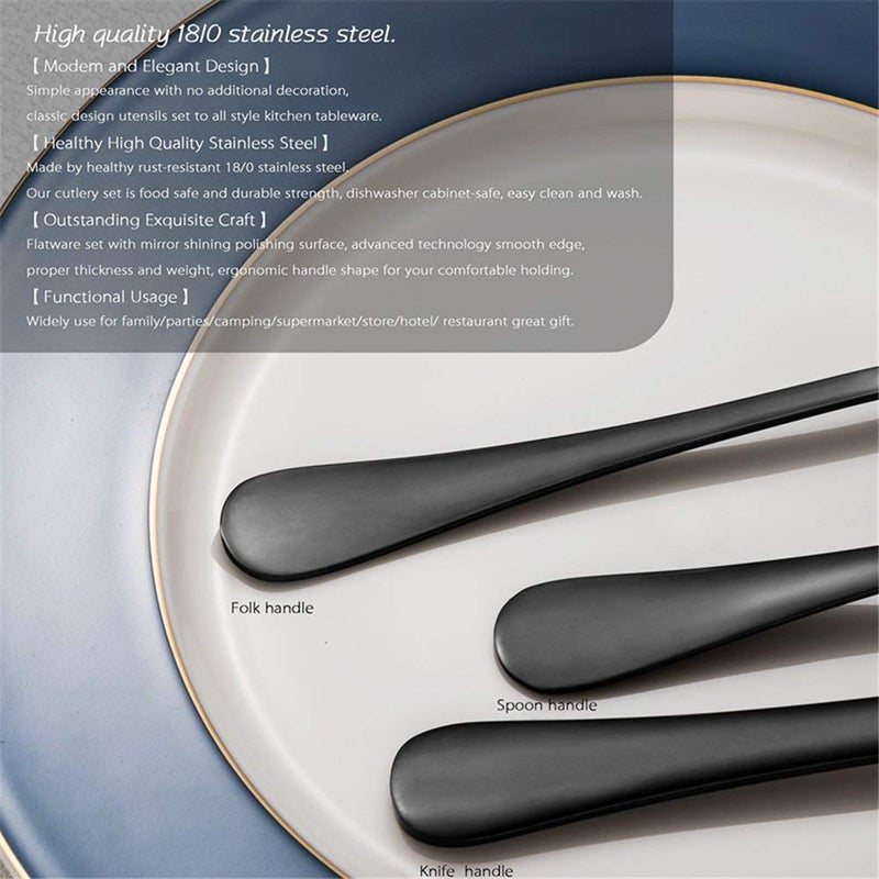ZEPOLI Black Stainless Steel Utensils Spoon Include Tea SpoonKnifeForkSpoon Mirror Polished Dishwasher Safe Tableware for Home Kitchen Hotel 28 Pack - Image 3