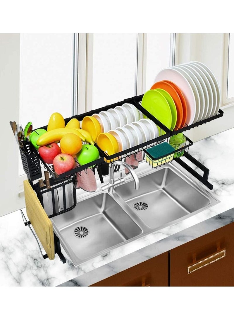 رف تجفيف الأطباق فوق الحوض - منظم مطبخ مدمج من طبقتين وموفر للمساحة للمطبخ - مصفاة أطباق وحامل أدوات (فولاذ مقاوم للصدأ، رف أطباق أسود) - Image 5