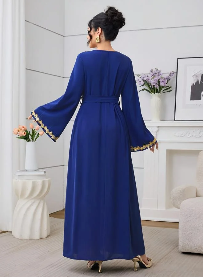 تايك تو Blue Lace Patch Jalabiya With Tie-Belt