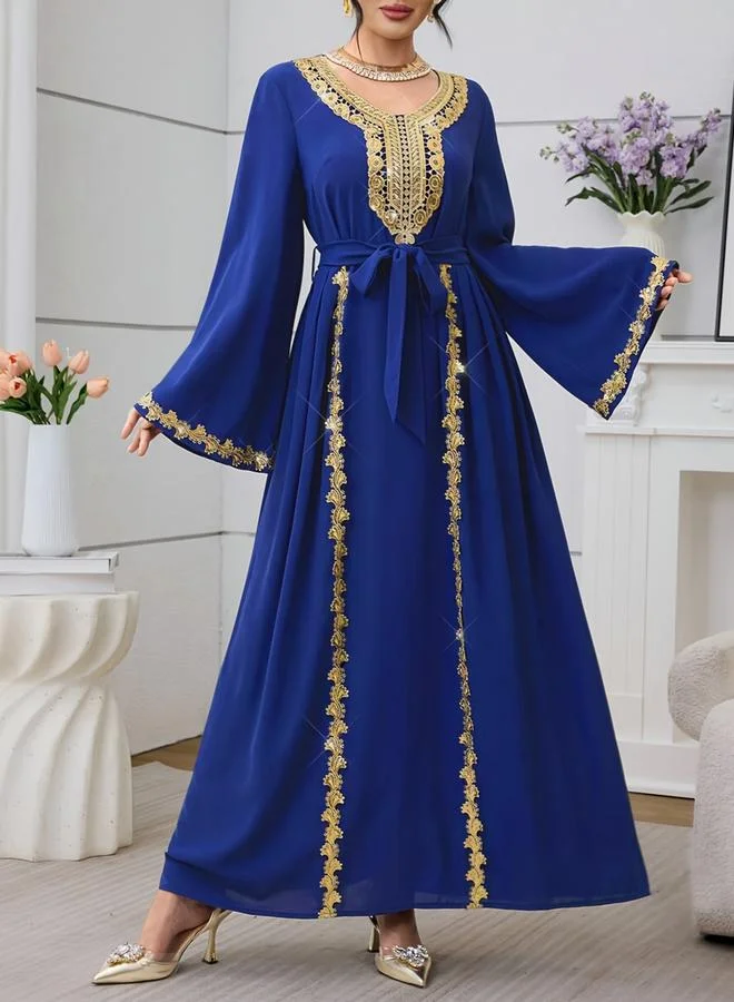 تايك تو Blue Lace Patch Jalabiya With Tie-Belt