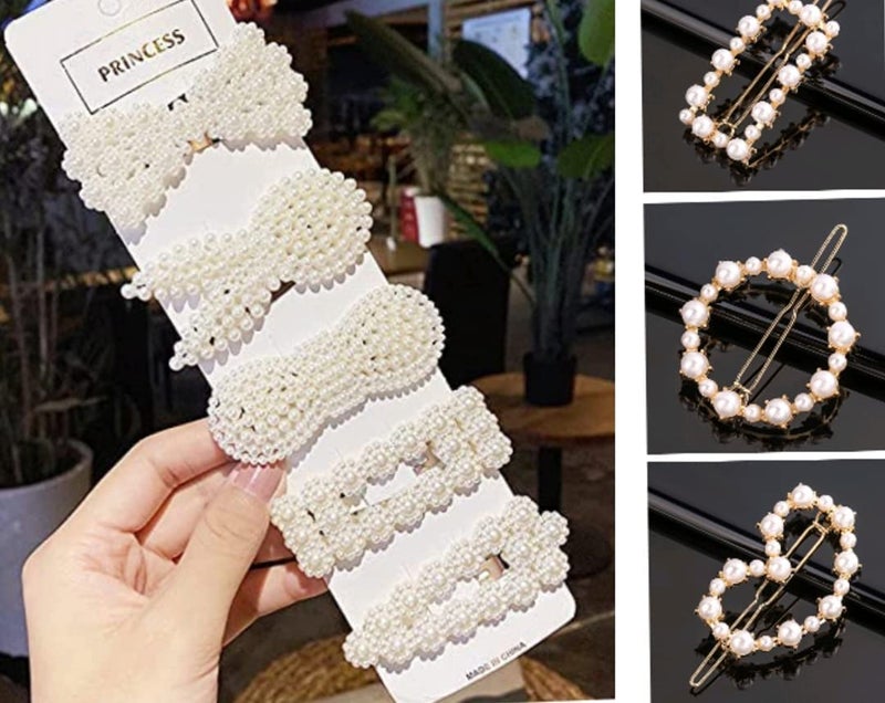 FAVELA Korean Style Pearl Rhinestone Metal Hair Clips | Stylish Claw Clips Jaw Clips Clutches Hair Pin Hairband | Large Hair Clips Barrettes Hair Accessories Jewellery For Girls and Women (Set of 8) - Image 4