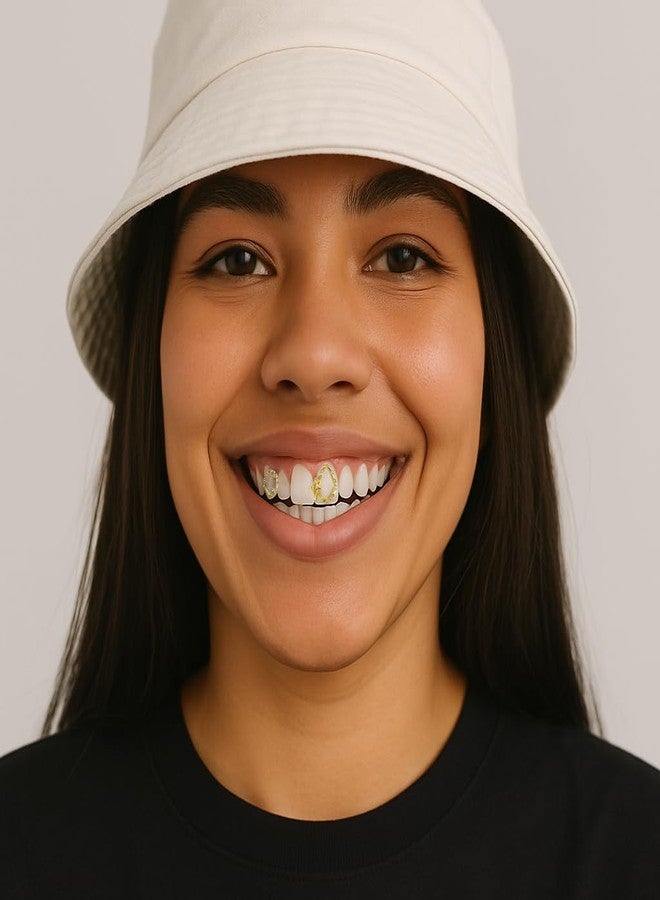 TOPGRILLZ 3PCS Gold Tooth Cap Grillz for Men and Women - Hollow Single Teeth Jewelry, 14K Golden Plated CZ Fake Teeth Gold Grills for Teeth Cosplay Costume Accessory (Golden-3PCS) - Image 5