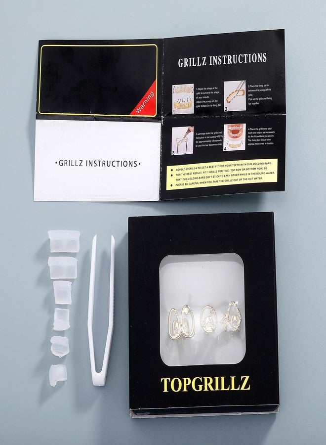 TOPGRILLZ 3PCS Gold Tooth Cap Grillz for Men and Women - Hollow Single Teeth Jewelry, 14K Golden Plated CZ Fake Teeth Gold Grills for Teeth Cosplay Costume Accessory (Golden-3PCS) - Image 4