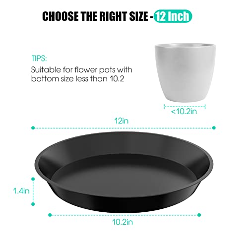 DUNPUTE 6 Pack Plant Saucer 4 6 8 10 12 14 16 18 20 22 Inch Plastic Plant Tray, Sturdy and Durable Flower Pot Container Accessories Plant Pot Saucers for Indoor and Outdoor (12 Inch, Black) - Image 2