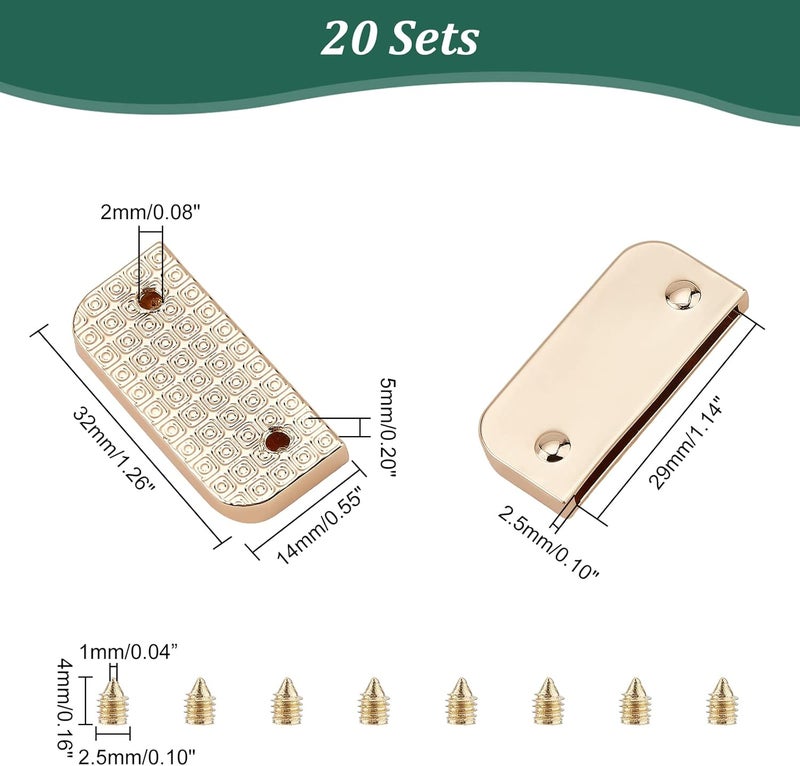 klarako 20 Sets Metal Belt Buckle End Tips, Webbing Zipper Tips Strap Ends with Screws Bag Strap Ends Clip Buckles for DIY Sewing Handbag Craft Making Student Belt Clip Repair Belt Ending, 1.26 Inch - Image 2