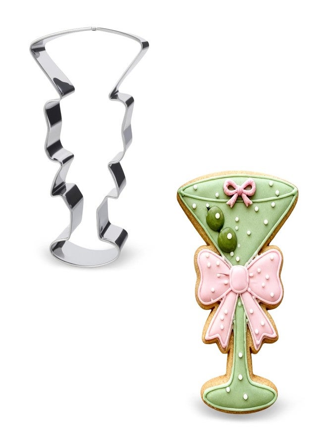 CORNER LACE Martini with Bow Cookie Cutter - Stainless Steel Cookie Biscuit Cutting Mold for Women Birthday Baby Bridal Shower Wedding Party Martini Glass DIY Craft Home Baking Supply - Image 1