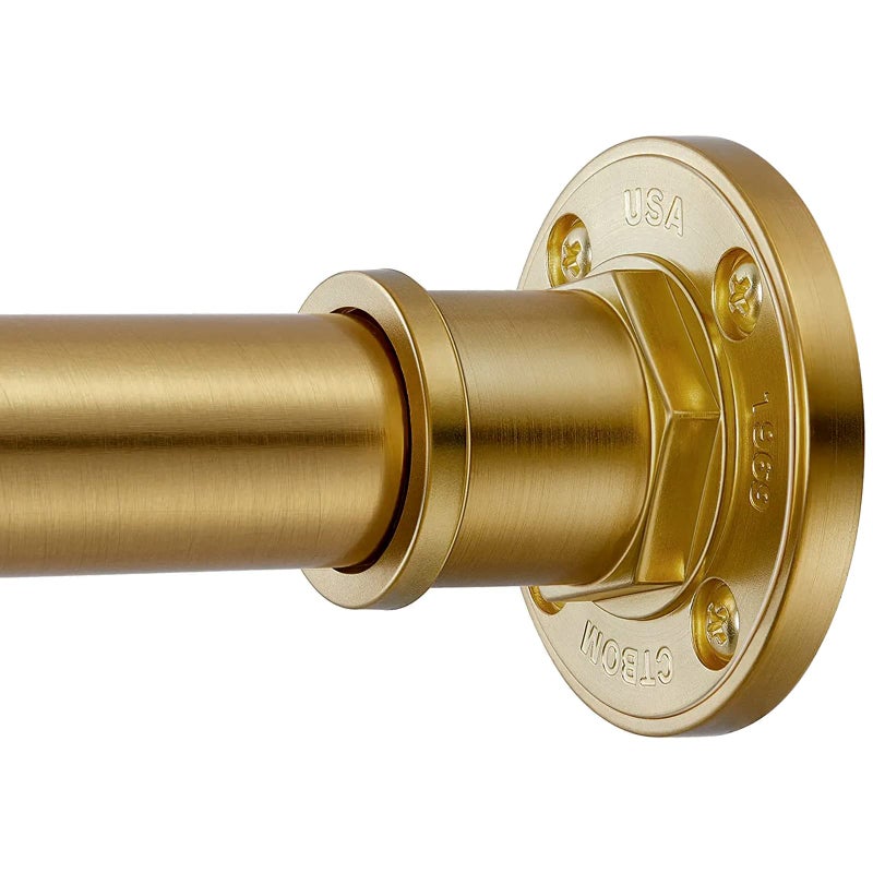 BRIOFOX Industrial Shower Curtain Rod - 2-in-1 Design Tension Curtain Rod - Never Rust Non-Slip 43 to 72 Inch Metal Steel, Gold Window Curtain Rod - Image 1