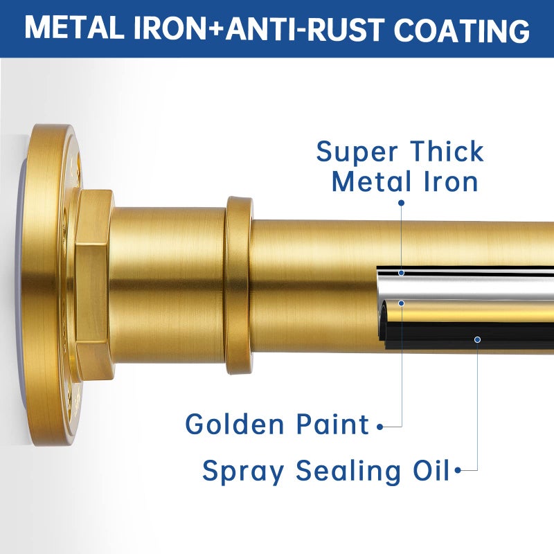BRIOFOX Industrial Shower Curtain Rod - 2-in-1 Design Tension Curtain Rod - Never Rust Non-Slip 43 to 72 Inch Metal Steel, Gold Window Curtain Rod - Image 5