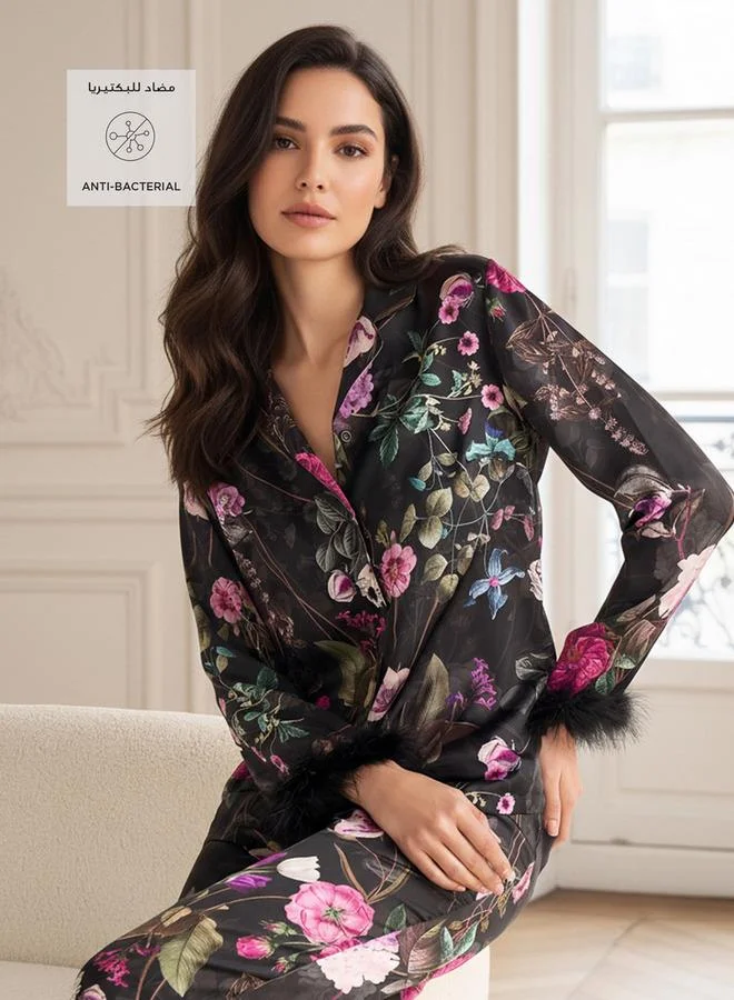 Splash FAV Pyjama Set Button Down Shirt & Trousers Satin