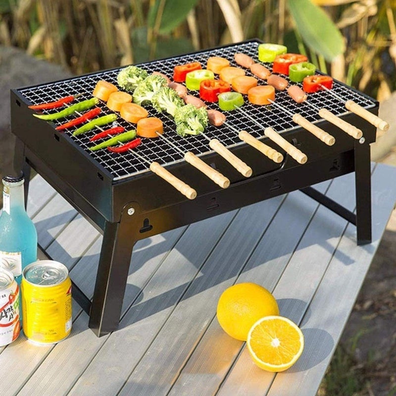 Inditradition شواية فحم محمولة من إنديترايدشن للشواء BBQ للتخييم والنزهات من الصلب الكربوني مع شواية كروم - Image 1