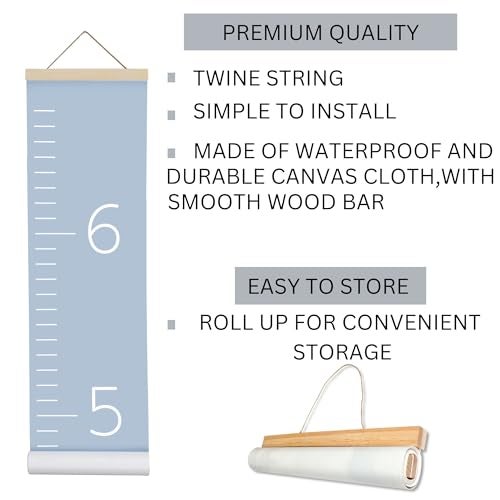 Morxy Canvas Growth Chart for Kids Unisex Kids Room Wall Decor Measuring Height Chart Wall Tape with Height Chart for Kids Canvas Plain Blue - Image 3