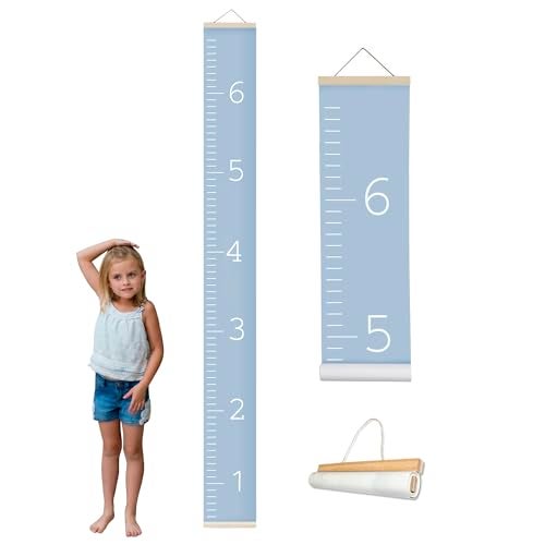 Morxy Canvas Growth Chart for Kids Unisex Kids Room Wall Decor Measuring Height Chart Wall Tape with Height Chart for Kids Canvas Plain Blue - Image 1