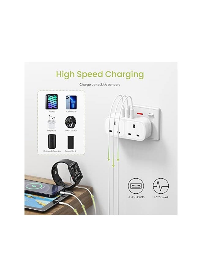 Lencent وصلة تمديد USB مع 3 منافذ USB، وصلة تمديد USB ثنائية الاتجاه، 5 في 1، وصلة تمديد USB للأجهزة المنزلية، iPhone، الهواتف الذكية، الأجهزة اللوحية، مثالية للمنزل والمكتب وغرفة النوم، 13 أمبير 3250 وات  - Image 3