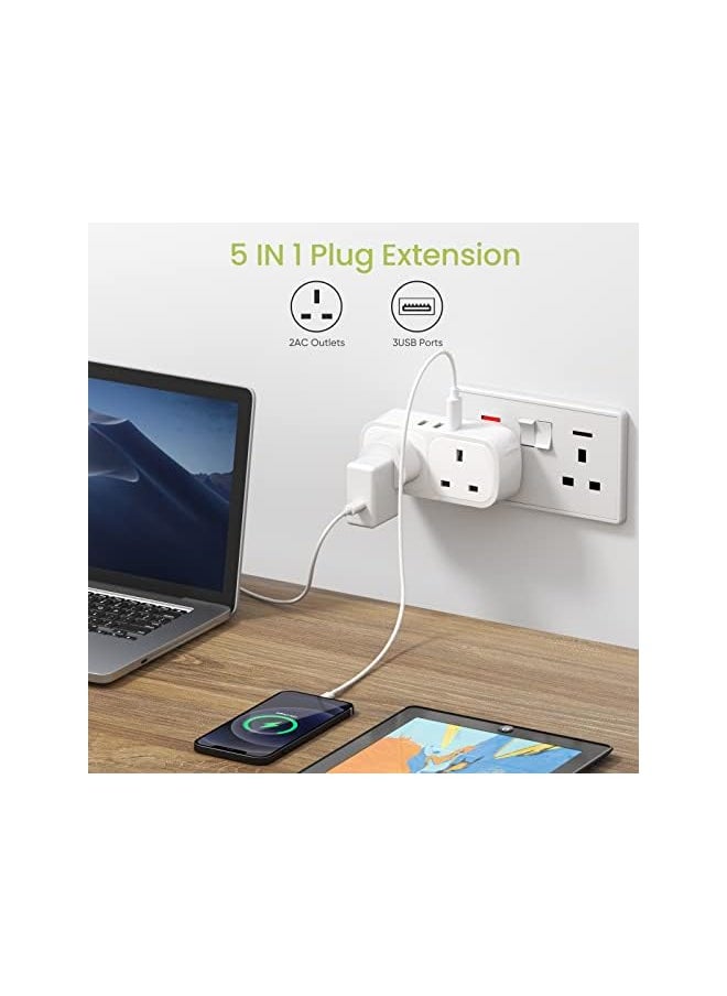 Lencent وصلة تمديد USB مع 3 منافذ USB، وصلة تمديد USB ثنائية الاتجاه، 5 في 1، وصلة تمديد USB للأجهزة المنزلية، iPhone، الهواتف الذكية، الأجهزة اللوحية، مثالية للمنزل والمكتب وغرفة النوم، 13 أمبير 3250 وات  - Image 2