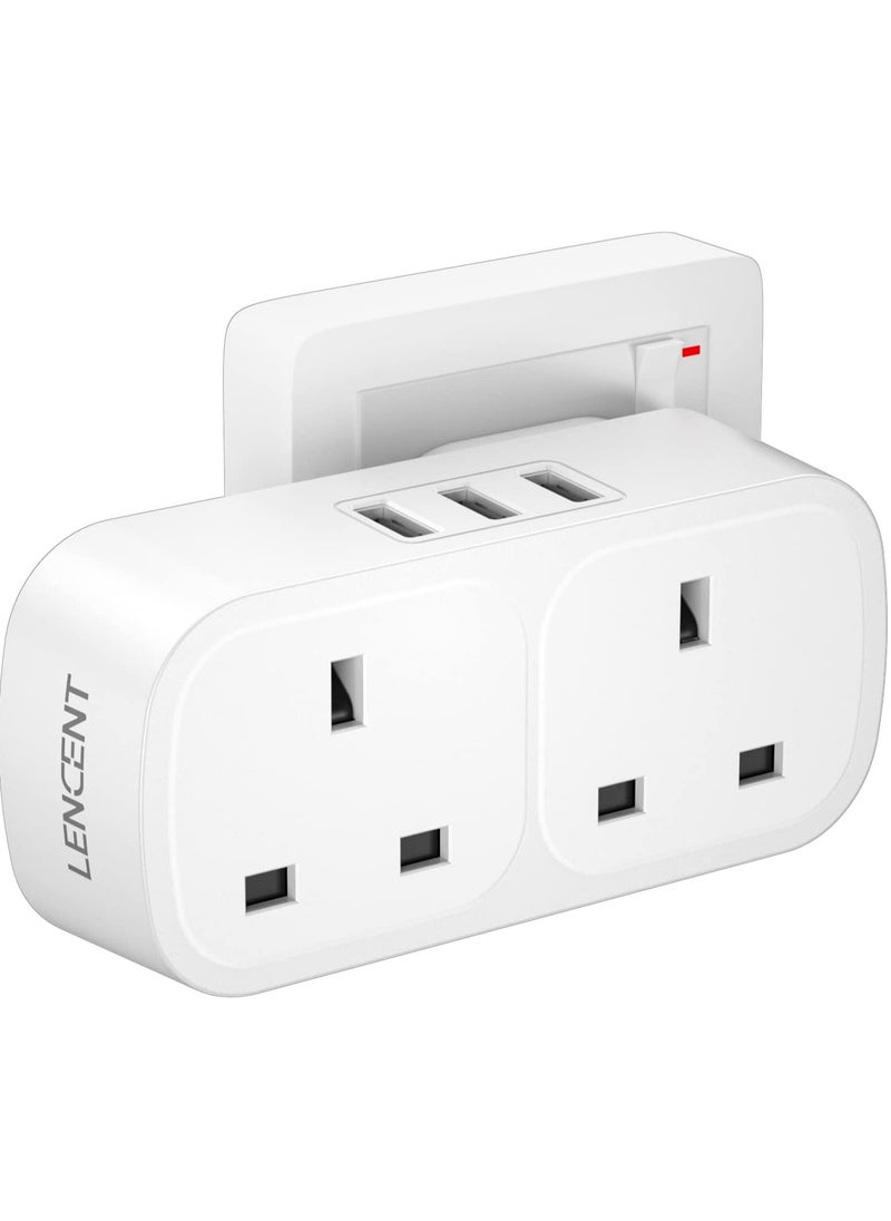 Lencent وصلة تمديد USB مع 3 منافذ USB، وصلة تمديد USB ثنائية الاتجاه، 5 في 1، وصلة تمديد USB للأجهزة المنزلية، iPhone، الهواتف الذكية، الأجهزة اللوحية، مثالية للمنزل والمكتب وغرفة النوم، 13 أمبير 3250 وات  - Image 1