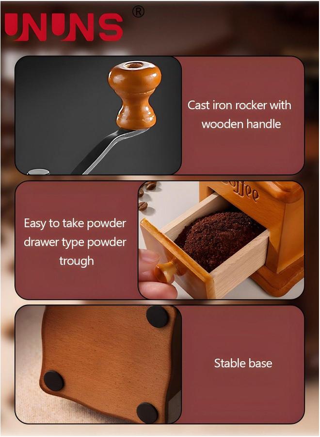 UNUNS Manual Coffee Grinder,Vintage Style Wooden Grinder Roller Grain Mill With Drawer,Hand Crank Grinders 10X10X16CM  - Image 5
