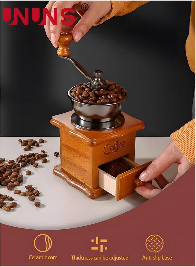 UNUNS Manual Coffee Grinder,Vintage Style Wooden Grinder Roller Grain Mill With Drawer,Hand Crank Grinders 10X10X16CM  - Image 4