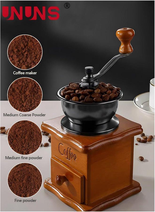 UNUNS Manual Coffee Grinder,Vintage Style Wooden Grinder Roller Grain Mill With Drawer,Hand Crank Grinders 10X10X16CM  - Image 2