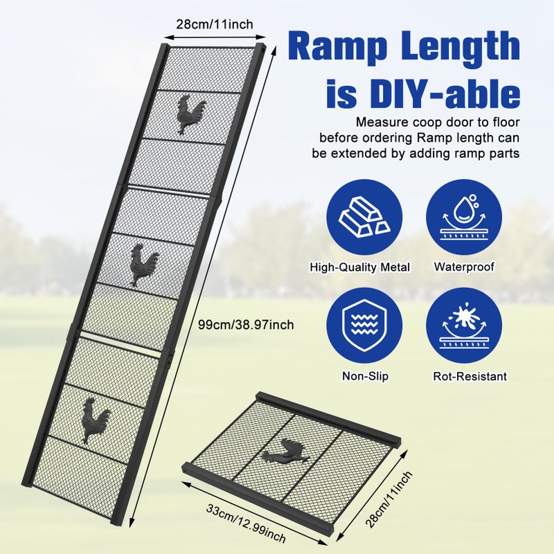MTGSTOCL Metal Chicken Coop Ramp, Ladder Length Adjustable for Henhouse, Heavy Duty Coop Ramp for Feet Problem or Cannot Fly Chickens, Waterproof, Non-Slip, Rustproof, Sturdy and Easy to Clean (38.98*11 inch) - Image 2