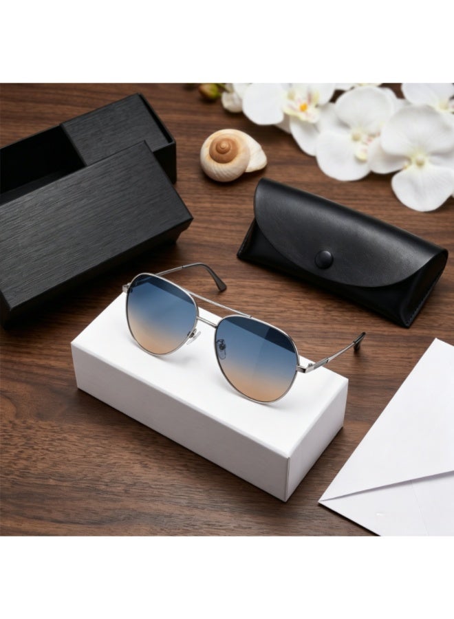 Double Beam Metal Frame Gradient Sunglasses Unisex Fashion Eyewear for Driving Beach Travel Vacation With Original Storage Case - Image 1