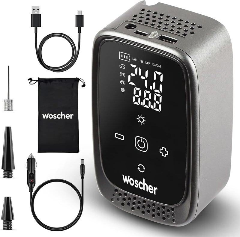 WOSCHER منفاخ الإطارات المحمول السريع من Woscher (12 فولت) مع ضوء LED - Image 1