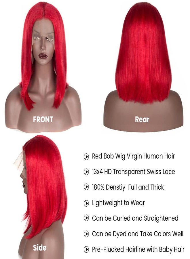 Ubetta Red Bob Wig Human Hair, 13x4 Lace Front Pre Plucked Deep Part Glueless Brazilian Virgin HD Lace 8 Inch Short Bob 180% Density - Image 2