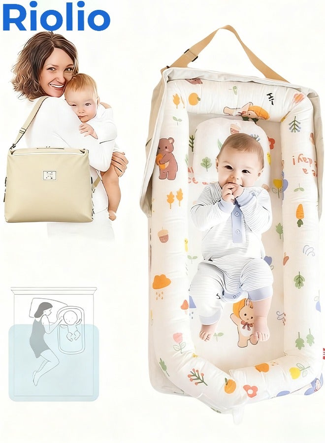 ريوليو سرير طفل محمول وقابل للطي من القطن مع وسادة – سرير مهد قابل للطي، وسادة استلقاء للأطفال، سرير سفر للرضع وحديثي الولادة، عش طفل محمول، فراش طفل متنقل. - Image 1