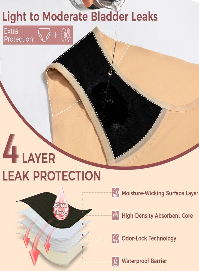 BATTEWA Incontinence Underwear for Women Washable, Leak Proof Underwear High Absorbency, Bladder Leak Underwear Protective Briefs, Seamless Panties 50ml, 3 Pack (Beige, X-Large - Image 2