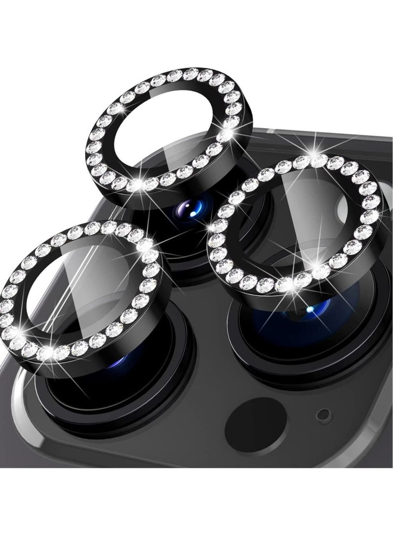 iPhone 14 Pro 6.1 inch /14 Pro Max 6.7 inch Camera Lens Protector, Set with Diamonds Bling Camera Cover Tempered Glass for iPhone 14 Pro Max /14 Pro [Perfectly Fit] - Diamond Black - Image 1
