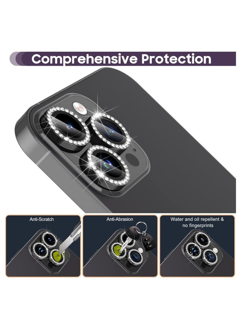 iPhone 14 Pro 6.1 inch /14 Pro Max 6.7 inch Camera Lens Protector, Set with Diamonds Bling Camera Cover Tempered Glass for iPhone 14 Pro Max /14 Pro [Perfectly Fit] - Diamond Black - Image 4