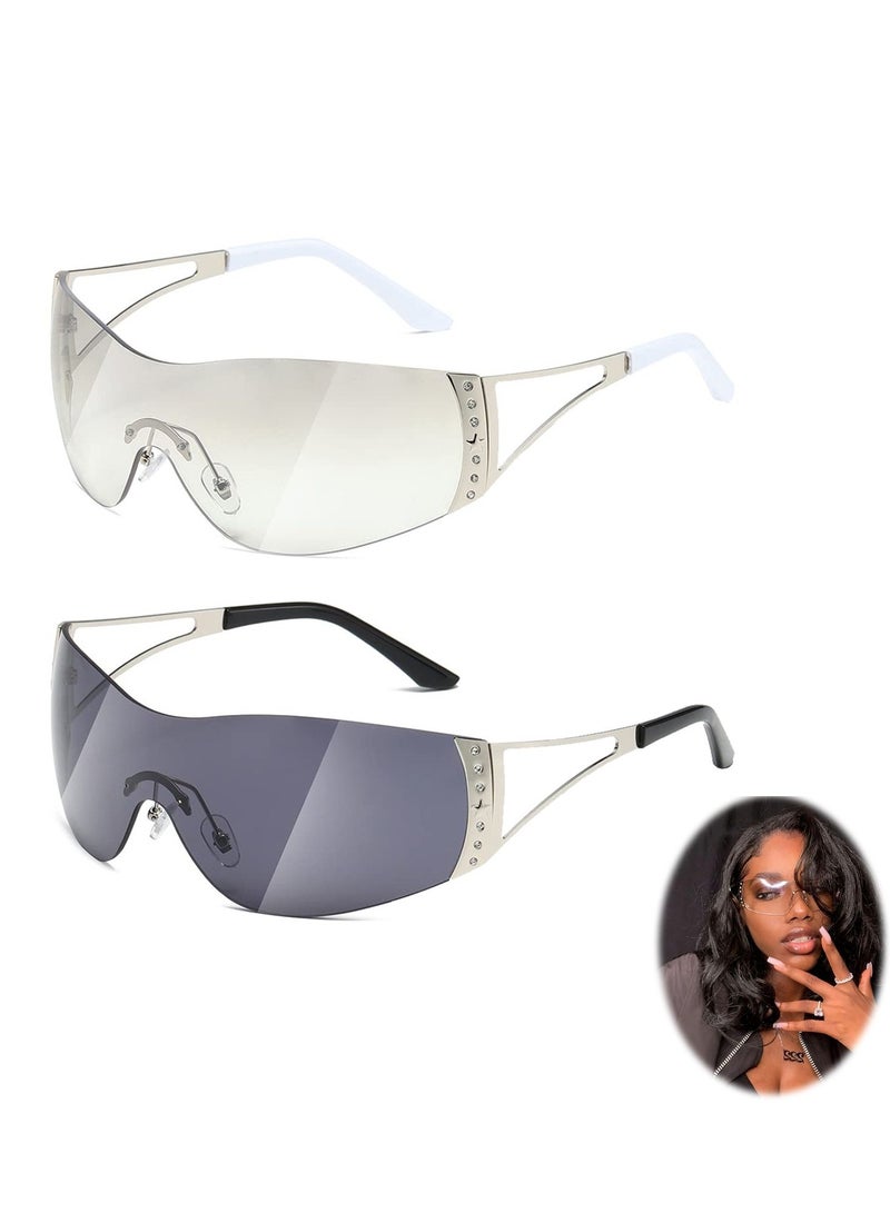 SYOSI Sunglasses For Women Men Fashion Shield Rimless Wrap Around Sunglass Gradient Lens Trendy Oversize Sun Glasses - Image 1