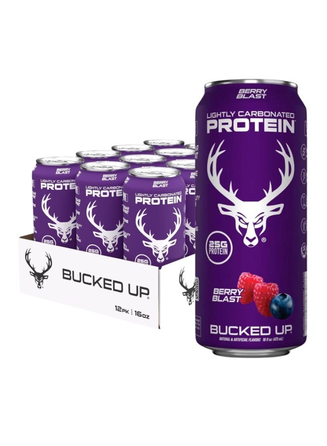 Bucked Up Lightly Carbonated Protein Soda | 25g Whey Isolate - Zero Sugar, Low Calorie, Caffeine Free, Clean Drink | Sparkling Protein Soda - 12 Pack, 16 oz Cans (Berry Blast) - Image 1