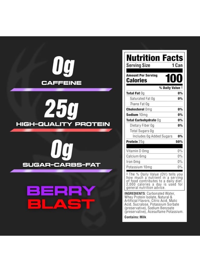 Bucked Up Lightly Carbonated Protein Soda | 25g Whey Isolate - Zero Sugar, Low Calorie, Caffeine Free, Clean Drink | Sparkling Protein Soda - 12 Pack, 16 oz Cans (Berry Blast) - Image 3