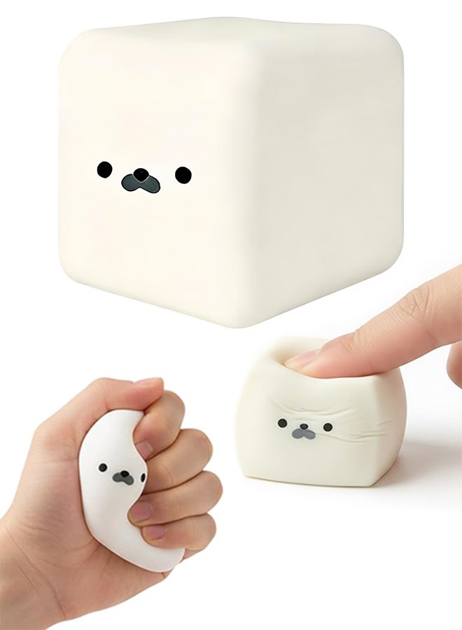 Soft Tofu Cube Seal Squishy Fidget Toy, White Slow Rising Stress Relief Squeeze Toy for Kids & Adults - Image 1