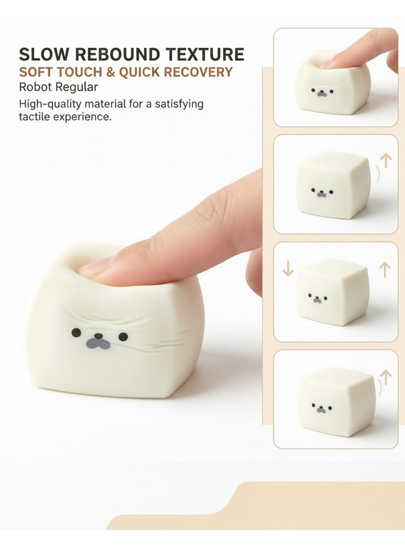 Soft Tofu Cube Seal Squishy Fidget Toy, White Slow Rising Stress Relief Squeeze Toy for Kids & Adults - Image 4