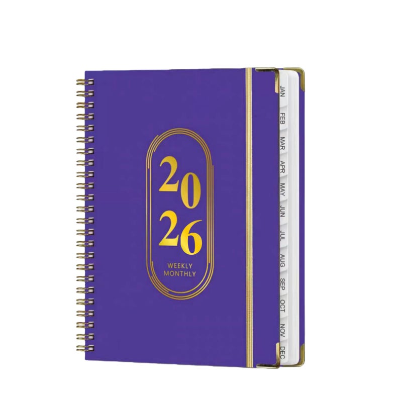 TFDLCG zm Planner 2026,Monthly and Weekly Agenda Calendar Planner,Jan 2026 to Dec 2026,A5 (6.3" x 8.5"),Hardcover Spiral Daily Planning Book with Tabs,for Office Home School Women & Men,Purple - Image 1