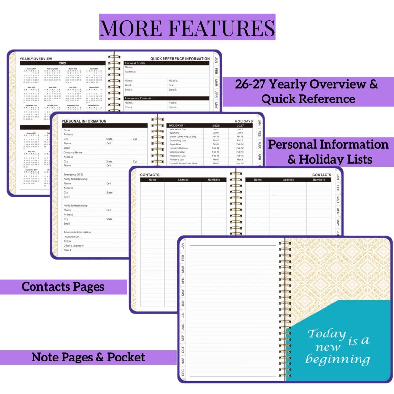 TFDLCG zm Planner 2026,Monthly and Weekly Agenda Calendar Planner,Jan 2026 to Dec 2026,A5 (6.3" x 8.5"),Hardcover Spiral Daily Planning Book with Tabs,for Office Home School Women & Men,Purple - Image 4