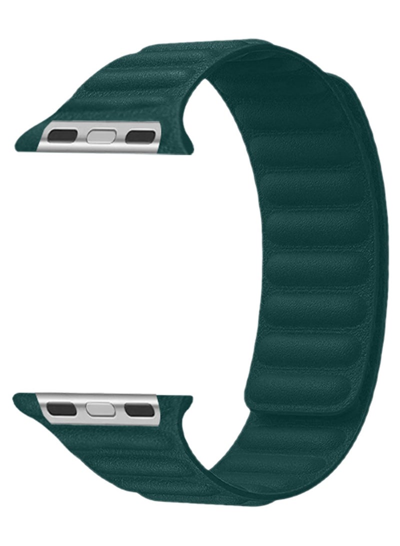 CATANES Replacement Band for Apple Watch Band 49mm 46mm 45mm 44mm -Leather Link Strap Magnetic Loop Adjustable Bracelet - Green - Image 1
