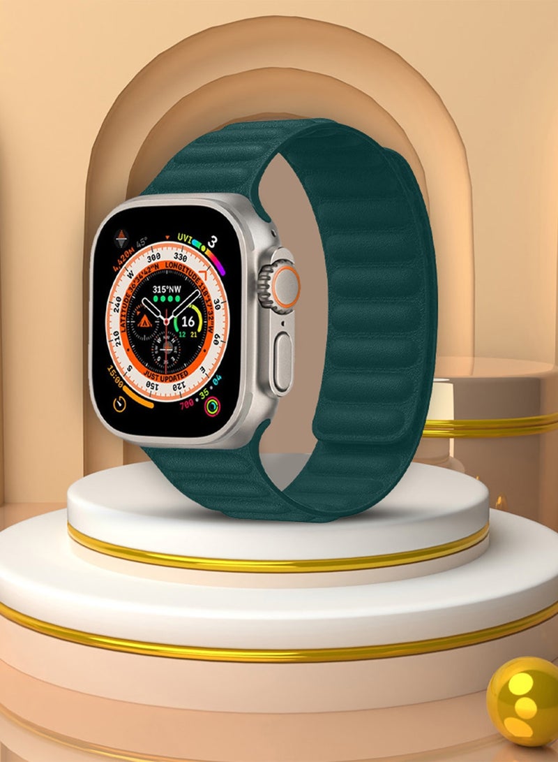 CATANES Replacement Band for Apple Watch Band 49mm 46mm 45mm 44mm -Leather Link Strap Magnetic Loop Adjustable Bracelet - Green - Image 3