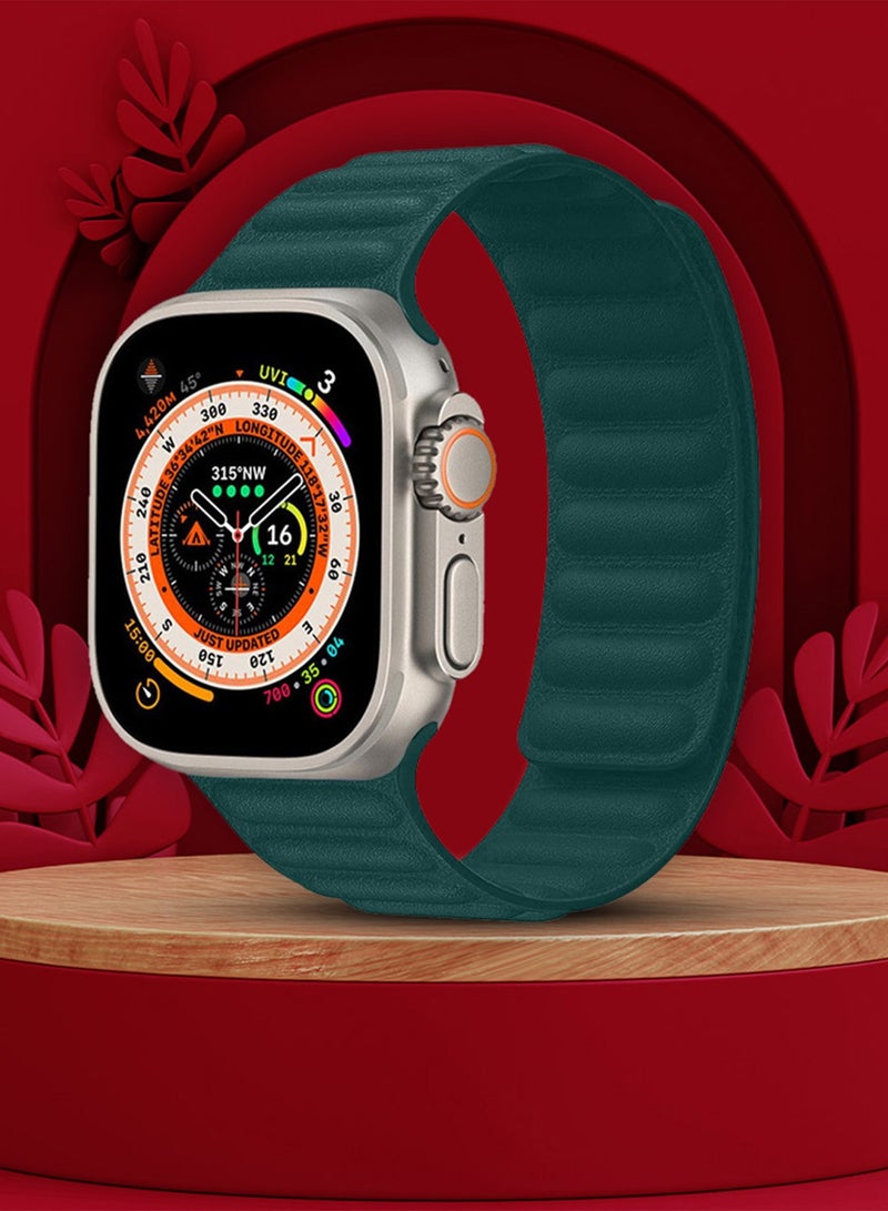 CATANES Replacement Band for Apple Watch Band 49mm 46mm 45mm 44mm -Leather Link Strap Magnetic Loop Adjustable Bracelet - Green - Image 4