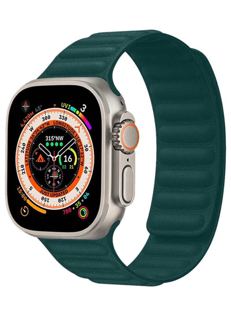 CATANES Replacement Band for Apple Watch Band 49mm 46mm 45mm 44mm -Leather Link Strap Magnetic Loop Adjustable Bracelet - Green - Image 2