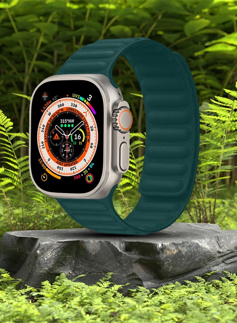 CATANES Replacement Band for Apple Watch Band 49mm 46mm 45mm 44mm -Leather Link Strap Magnetic Loop Adjustable Bracelet - Green - Image 5