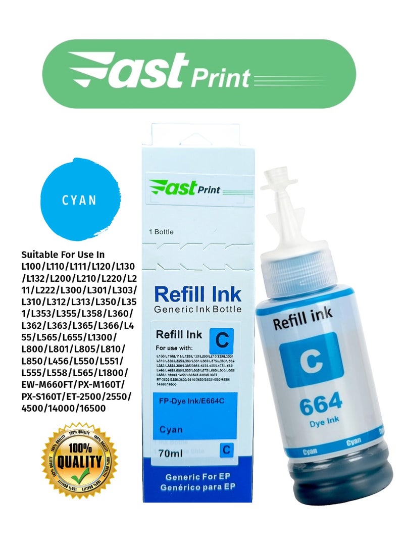 Fast Print Refill Ink EPSON 664 CYAN - 70ML  - Image 1