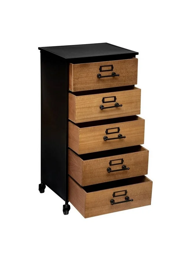 atmosphera Baris 5-Drawer Chest of Drawers with Wheels Black and Brown 87 x 42.8 x 42 cm 157255