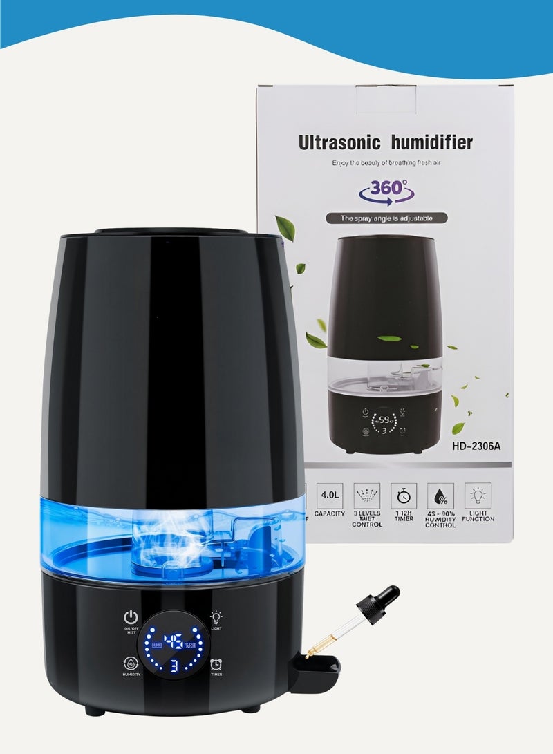 JUNI 4L Ultrasonic Air Humidifier with 360° Mist Nozzle, Quiet Cool Mist Humidifier for Bedroom & Home, 3 Mist Levels, Timer 1–12H, Adjustable Humidity Control, Large Capacity Room Humidifier - Image 1