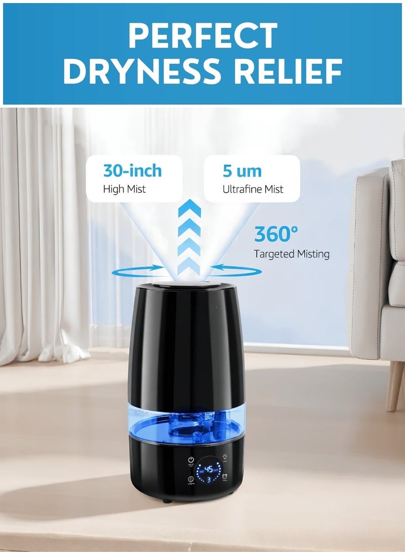 JUNI 4L Ultrasonic Air Humidifier with 360° Mist Nozzle, Quiet Cool Mist Humidifier for Bedroom & Home, 3 Mist Levels, Timer 1–12H, Adjustable Humidity Control, Large Capacity Room Humidifier - Image 5