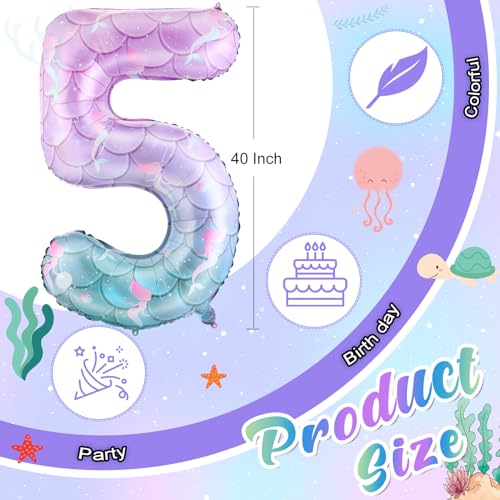 MiniInflat 40 Inch Giant Mermaid Number 5 Birthday Balloons Mermaid Birthday Party Decoration Sea Theme Large Dream Number Balloons for Girls Party Baby Shower Rainbow Decorations - Image 5